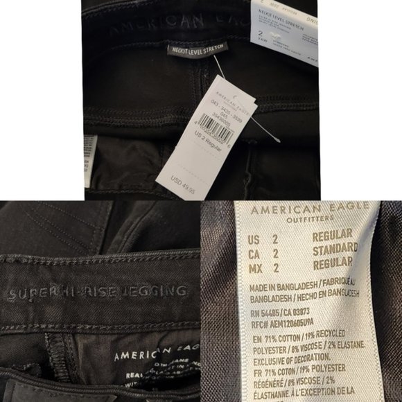 American Eagle Next Level Stretch Distressed Super Hi-Rise Jegging Black 2 NWT - Picture 9 of 9